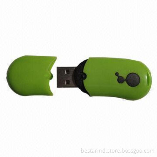 Promotional bean USB drive, made of plastic, customized colors/logos/packing ways are accepted